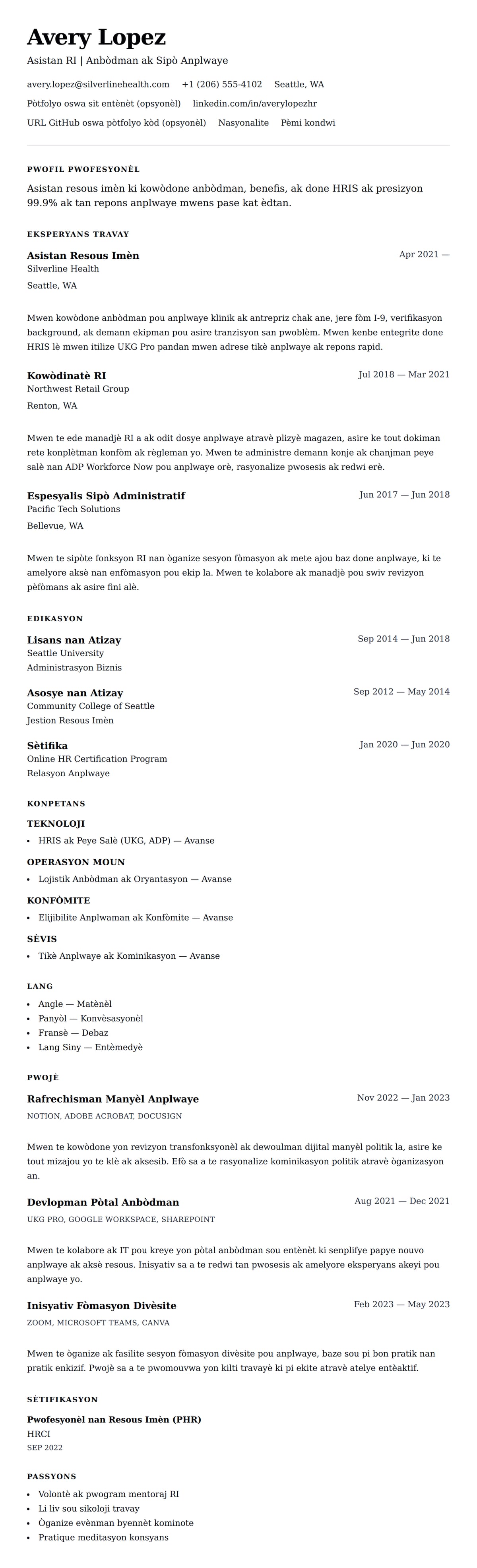 Premye gade rezime pou Egzanp Rezime Asistan Resous Imèn