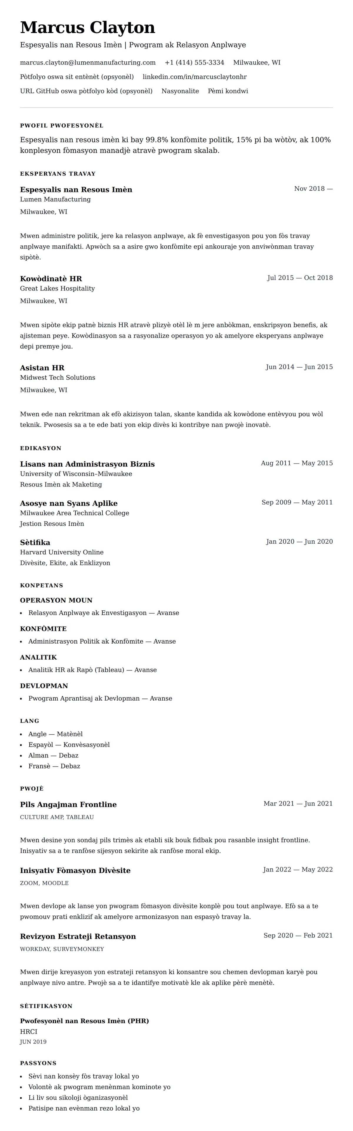 Premye gade rezime pou Egzanp Rezime pou Espesyalis nan Resous Imèn