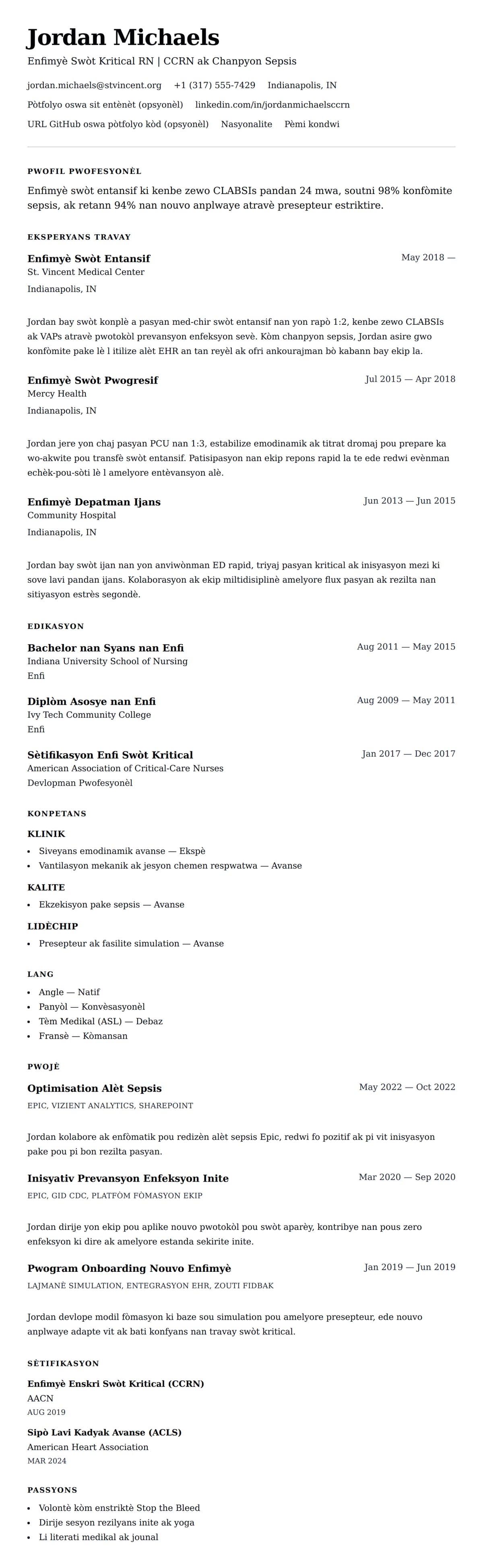 Premye gade rezime pou Egzanp Rezime Enfimyè Swòt Entansif