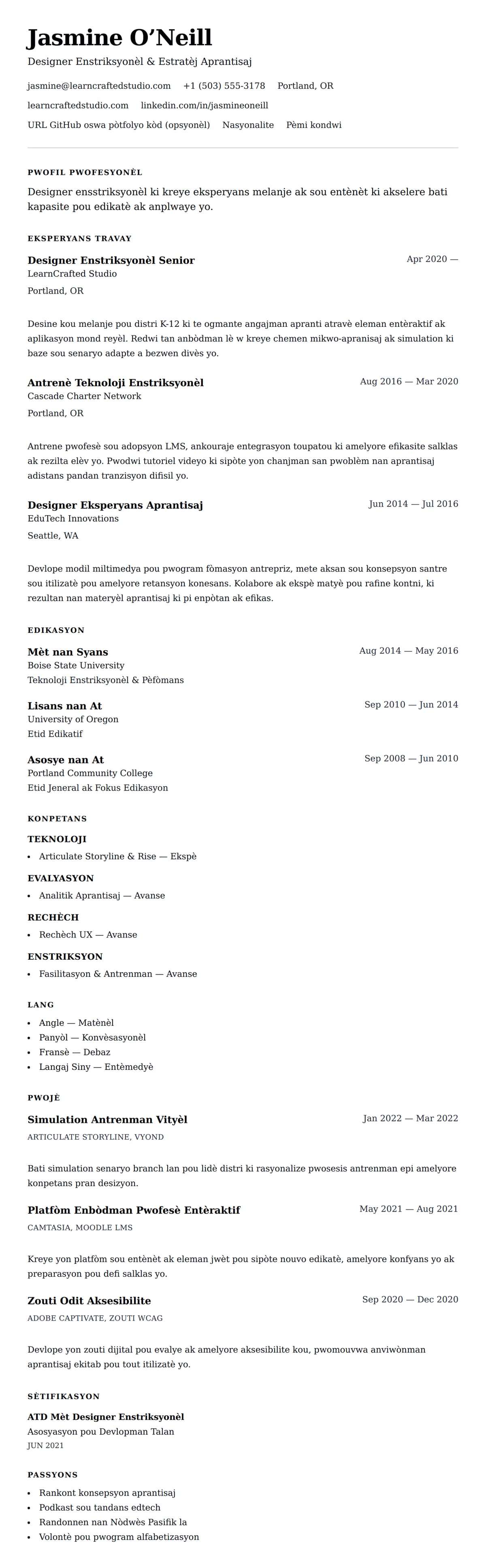 Premye gade rezime pou Egzanp Rezime pou Designer Enstriksyonèl