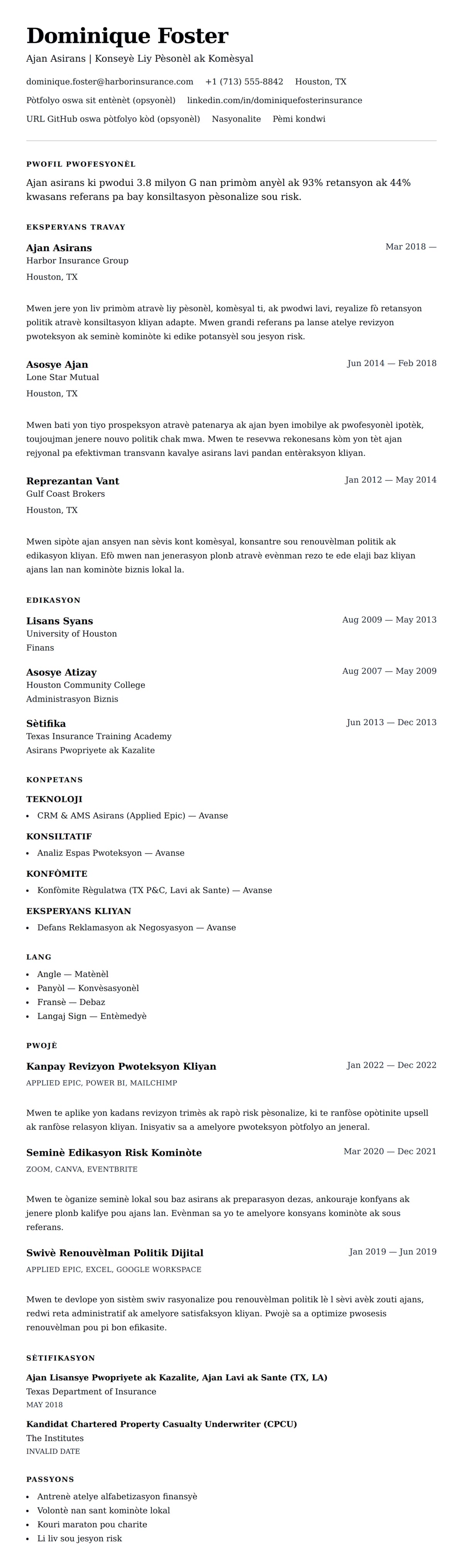 Premye gade rezime pou Egzanp Rezime Ajan Asirans