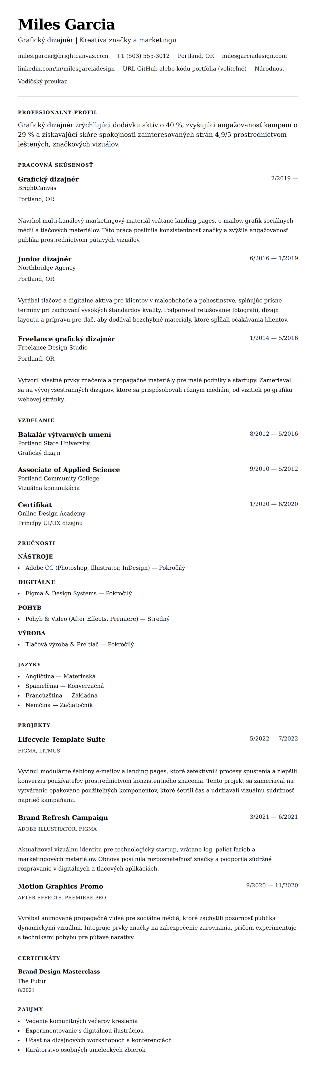 Náhľad životopisu pre Príklad životopisu grafického dizajnéra