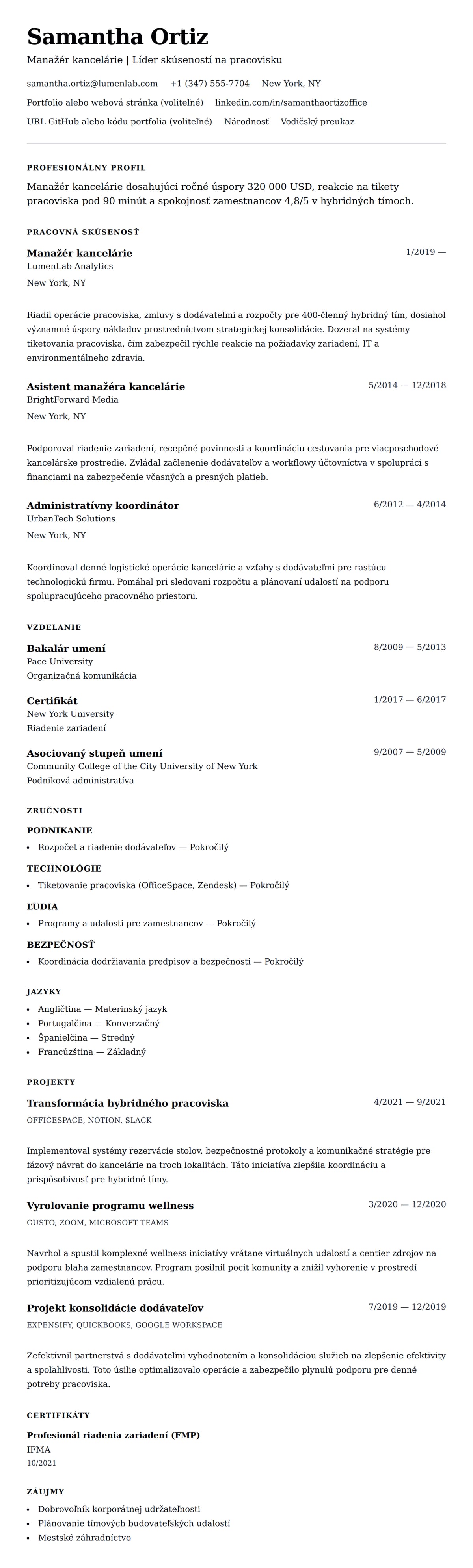 Náhľad životopisu pre Príklad životopisu manažéra kancelárie