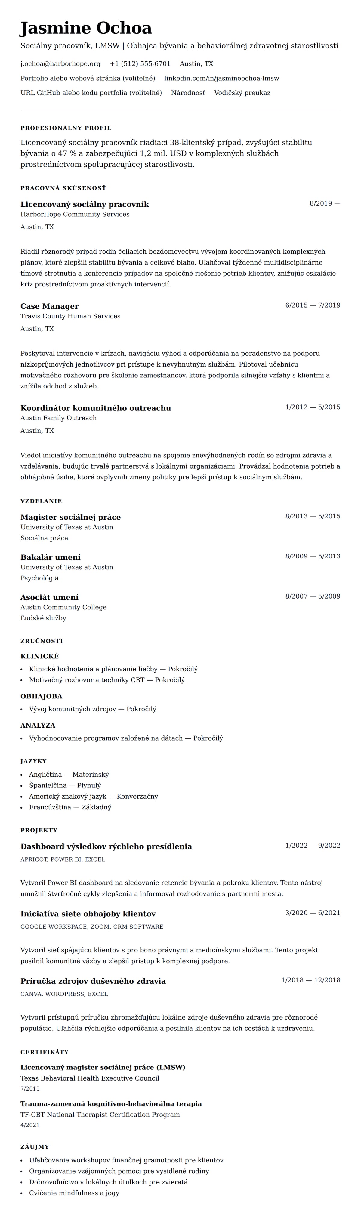 Náhľad životopisu pre Príklad životopisu sociálneho pracovníka