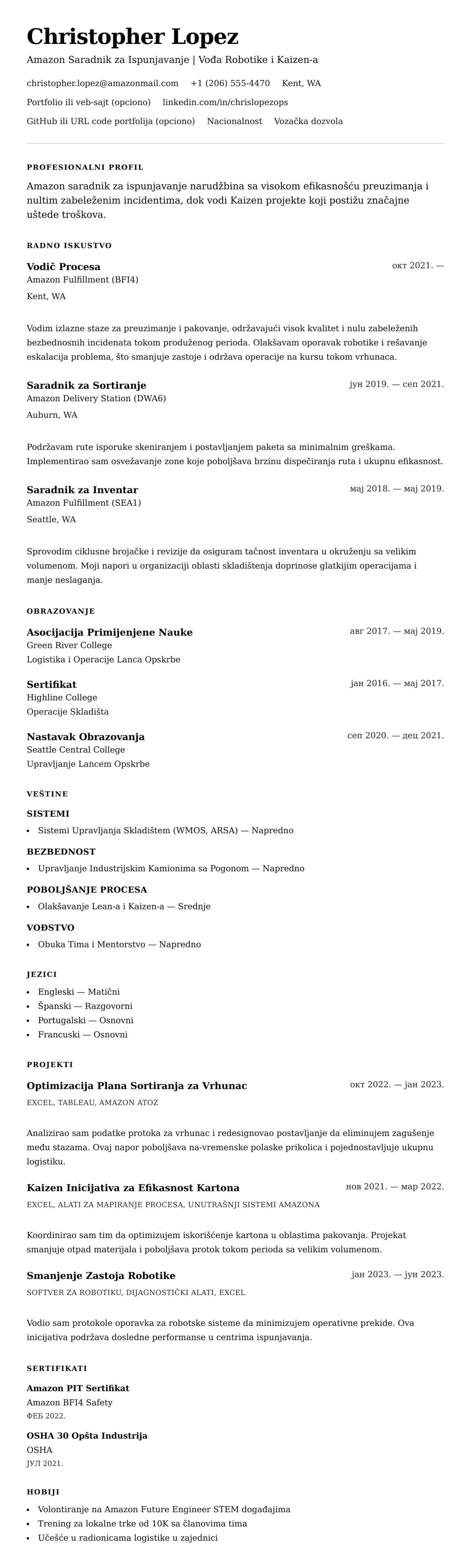 Pregled životopisa za Primer Životopisa za Amazon Saradnika