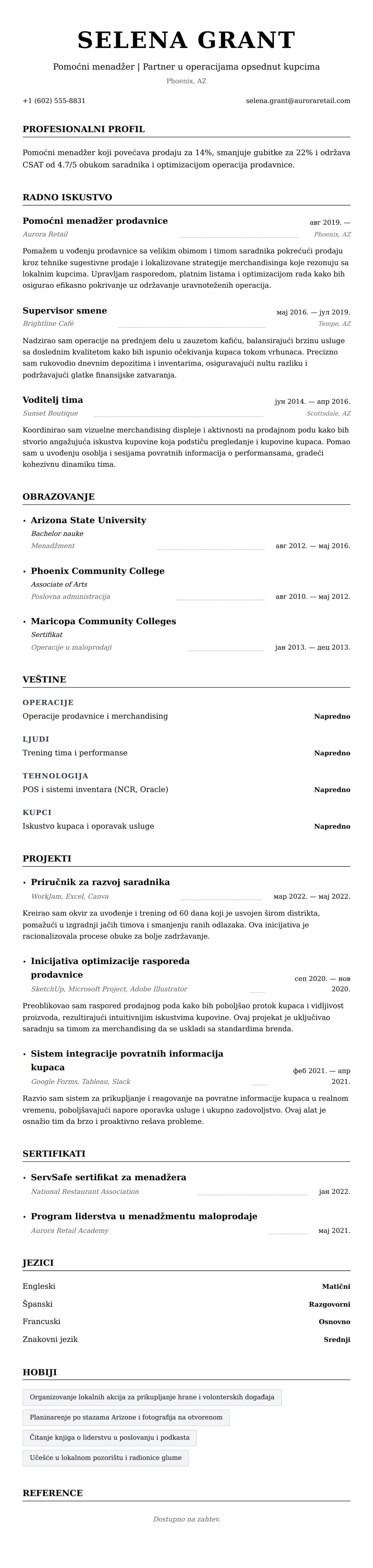 Pregled životopisa za Primer životopisa za pomoćnog menadžera