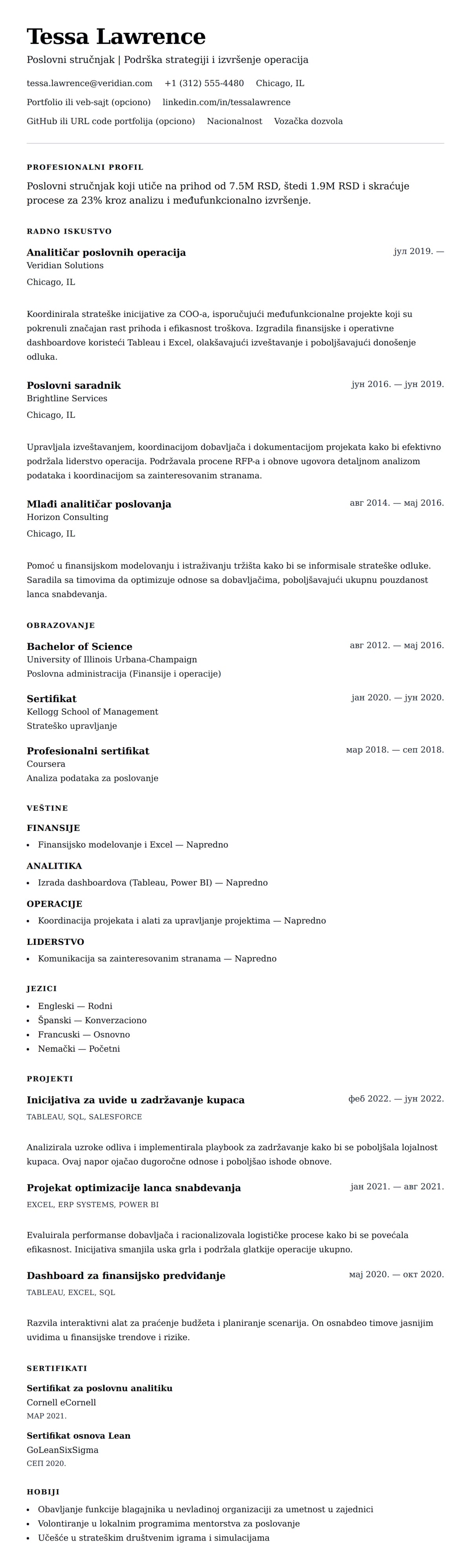Pregled životopisa za Primer životopisa za poslovnog stručnjaka