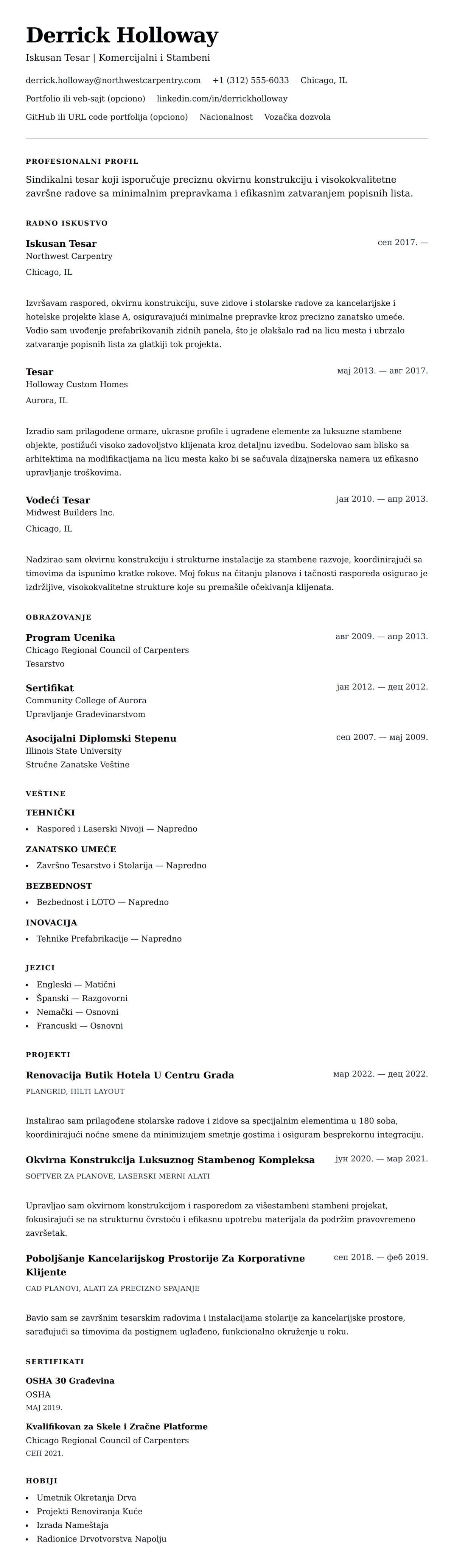 Pregled životopisa za Primer Životopisa Tesar