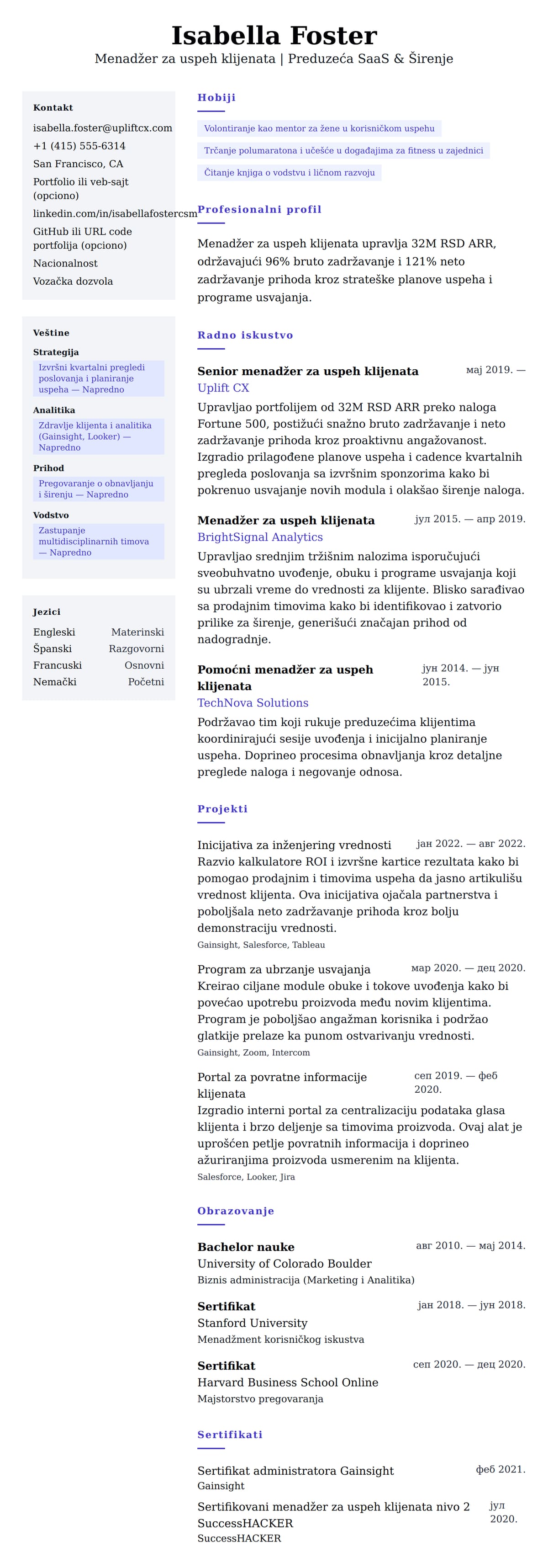 Pregled životopisa za Primer životopisa za menadžera za uspeh klijenata