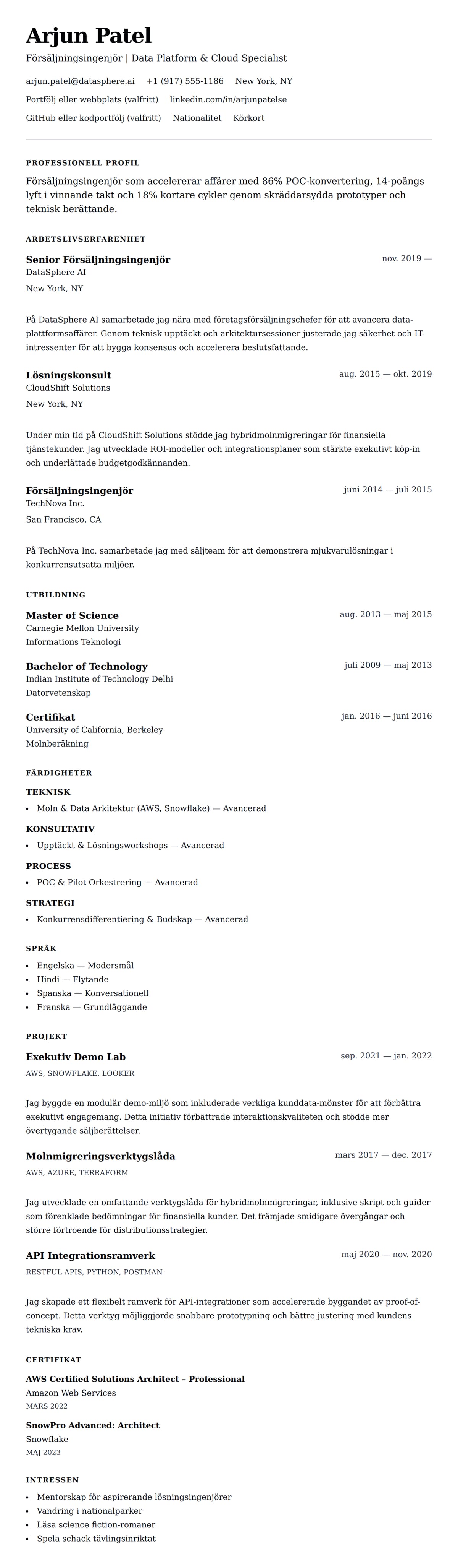 CV-förhandsgranskning för Försäljningsingenjör CV-exempel