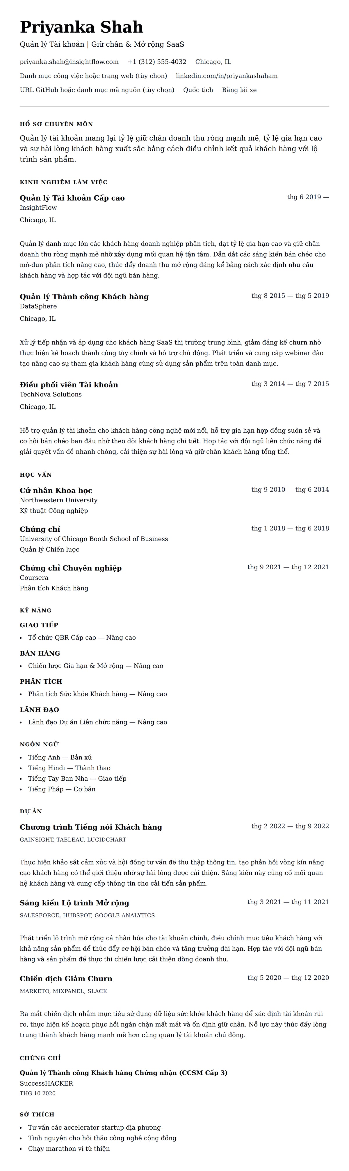 Xem trước CV cho Ví dụ Sơ yếu lý lịch Quản lý Tài khoản