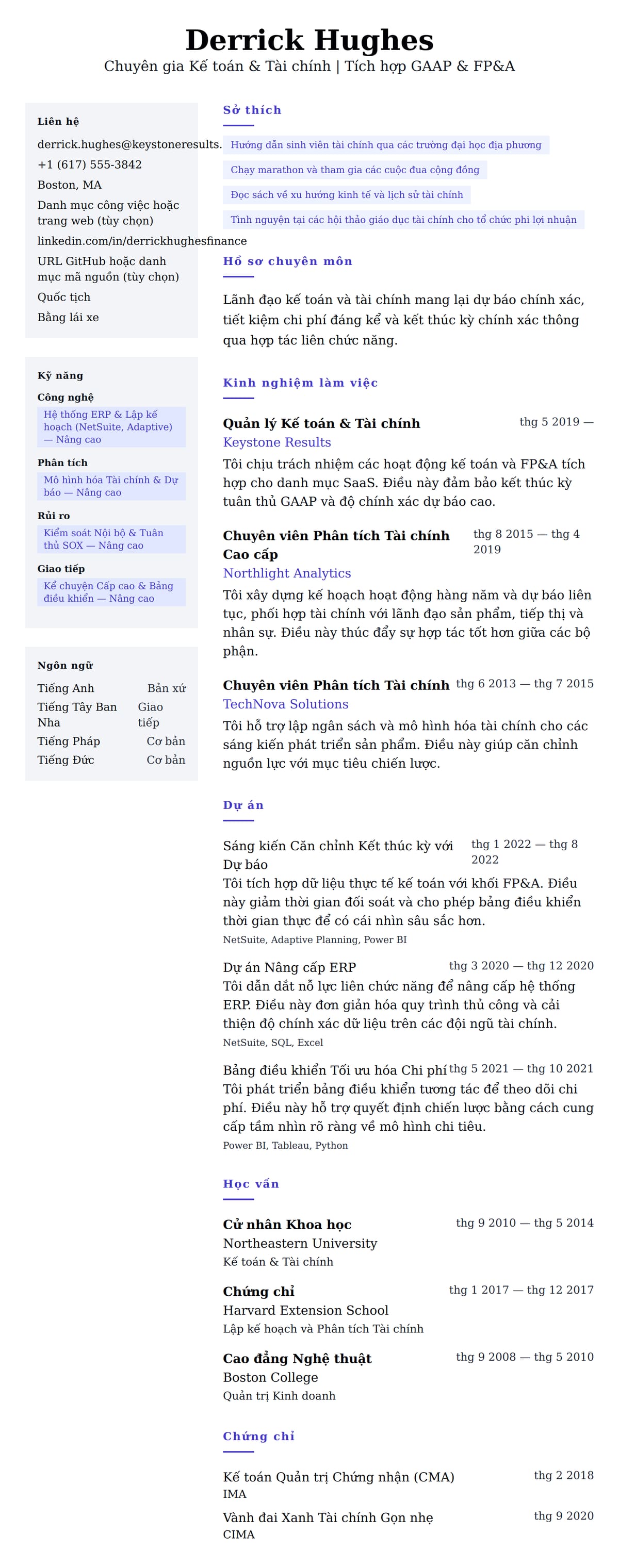 Xem trước CV cho Ví dụ Sơ yếu lý lịch Chuyên gia Kế toán và Tài chính