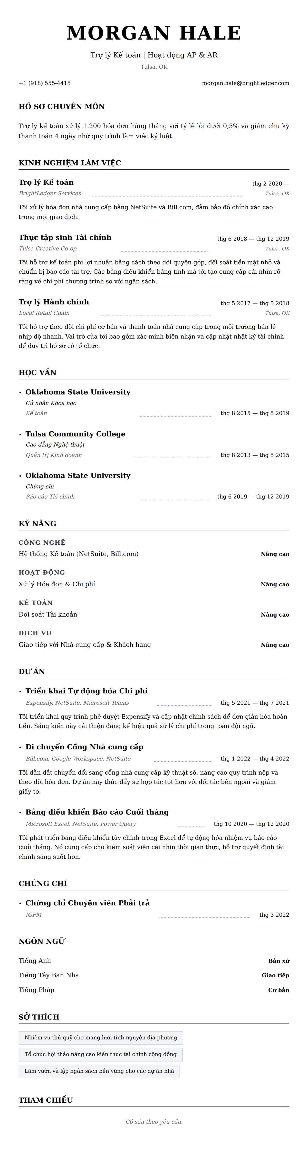 Xem trước CV cho Ví dụ Sơ yếu lý lịch Trợ lý Kế toán
