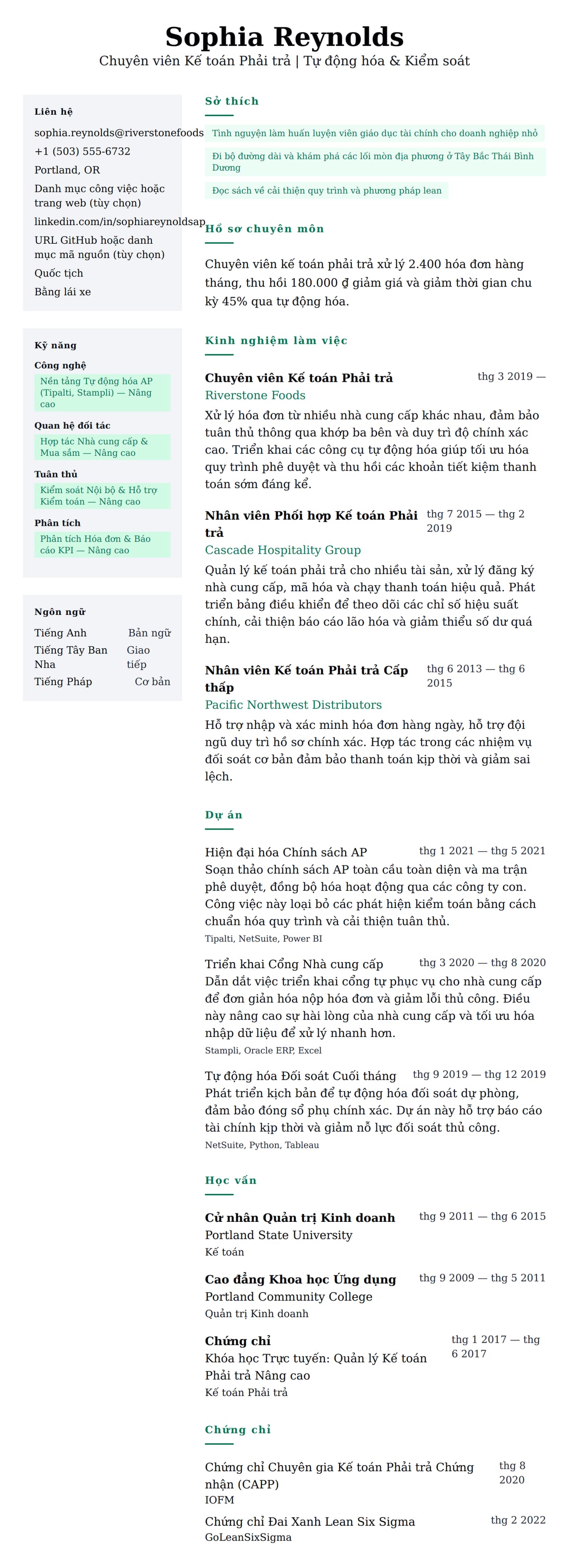 Xem trước CV cho Ví dụ Sơ yếu lý lịch Chuyên viên Kế toán Phải trả