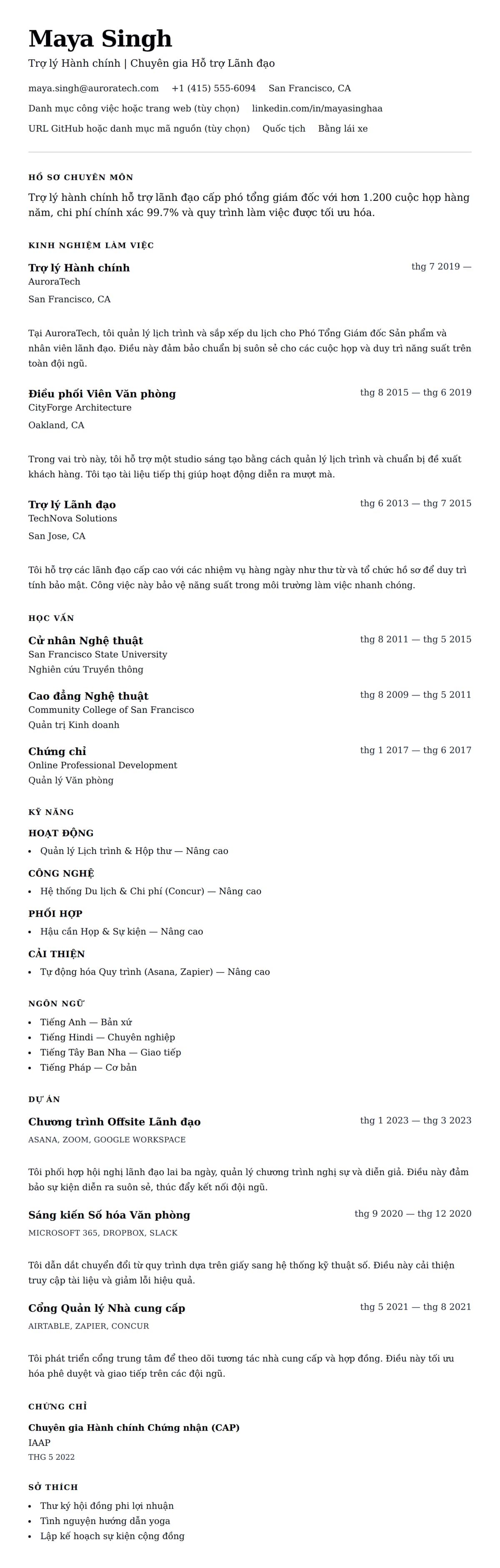 Xem trước CV cho Ví dụ Sơ yếu lý lịch Trợ lý Hành chính