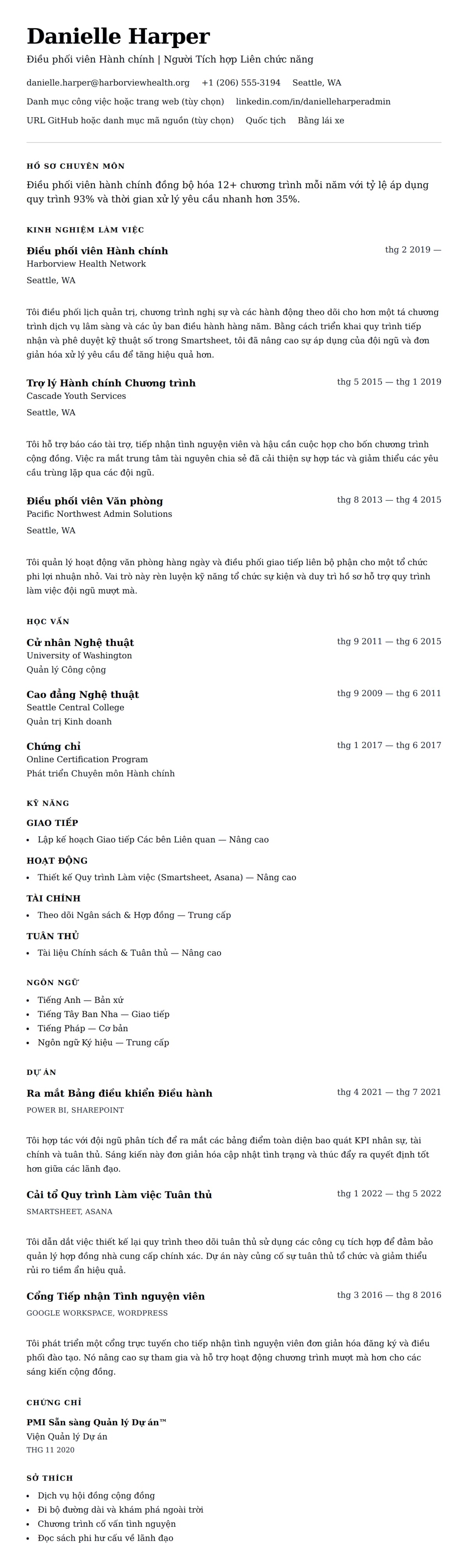 Xem trước CV cho Mẫu CV Điều phối viên Hành chính