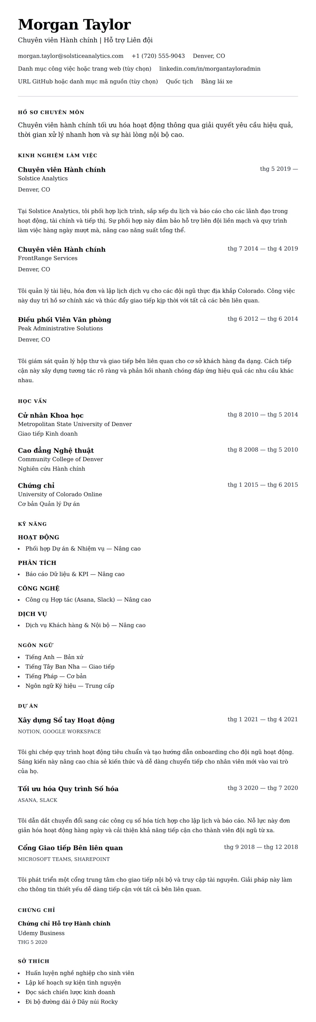 Xem trước CV cho Ví dụ Sơ yếu lý lịch Chuyên viên Hành chính