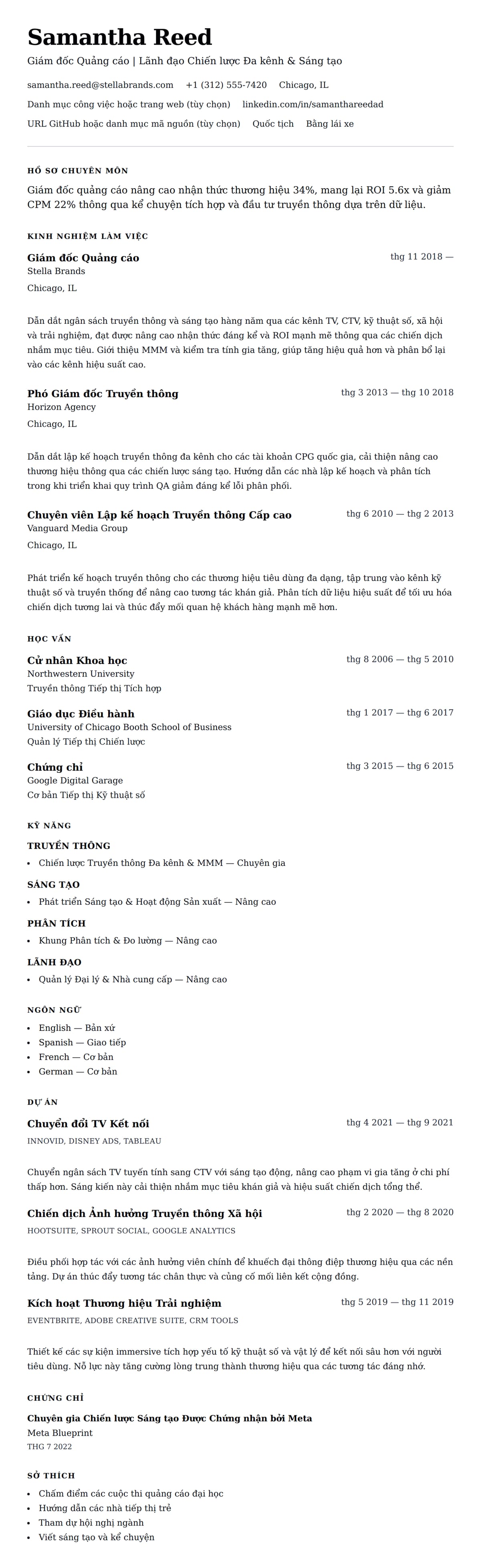 Xem trước CV cho Mẫu Sơ yếu lý lịch Giám đốc Quảng cáo