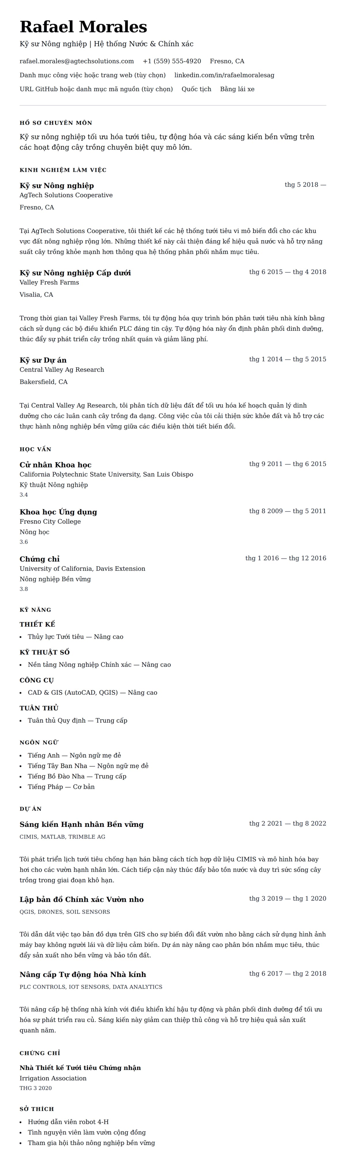 Xem trước CV cho Ví dụ Sơ yếu lý lịch Kỹ sư Nông nghiệp