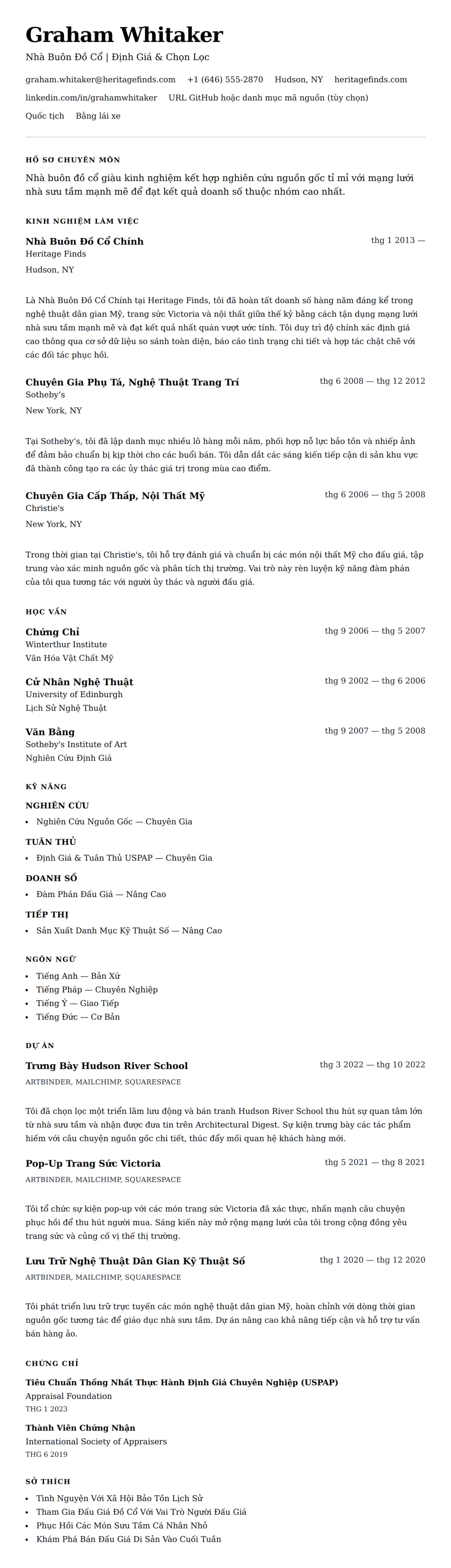 Xem trước CV cho Ví Dụ Sơ Yếu Lý Lịch Nhà Buôn Đồ Cổ