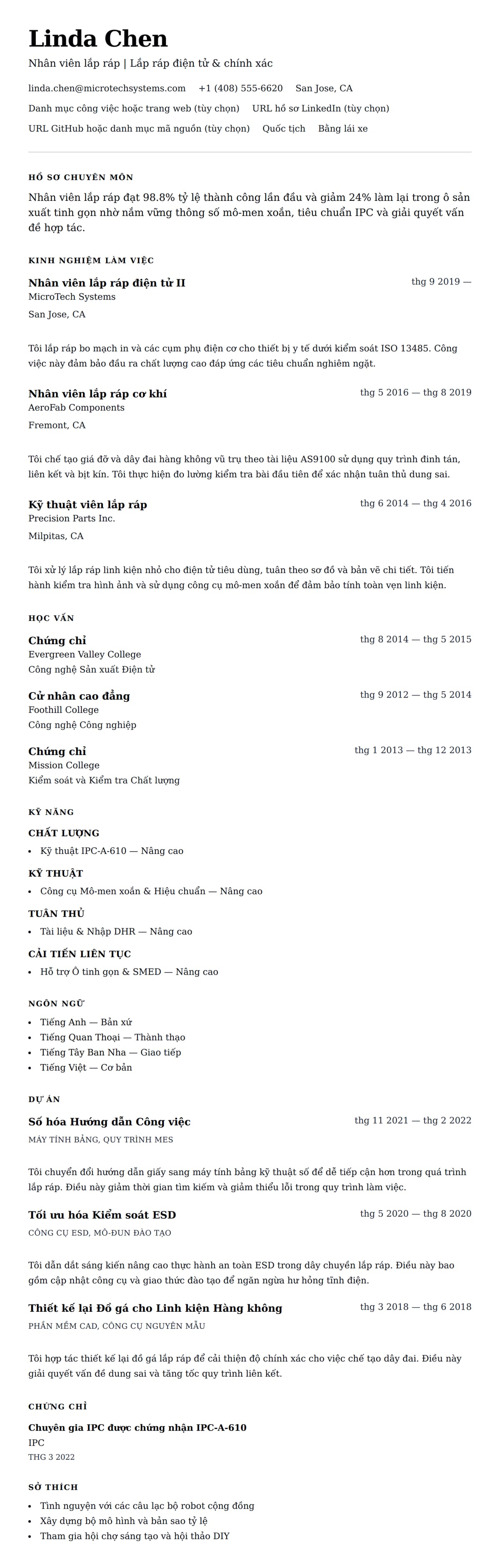 Xem trước CV cho Ví dụ Sơ yếu lý lịch Nhân viên lắp ráp