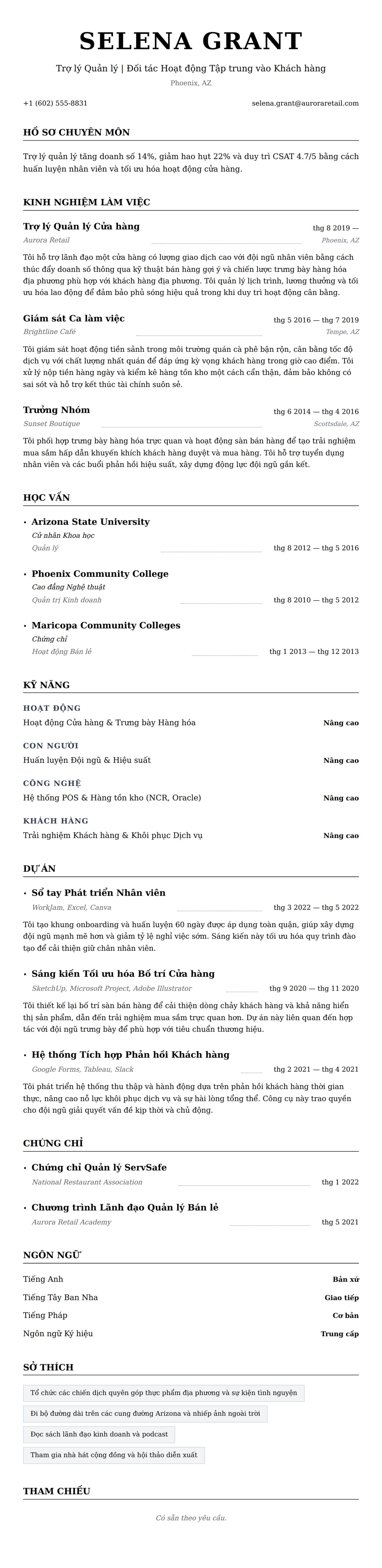 Xem trước CV cho Ví dụ Sơ yếu lý lịch Trợ lý Quản lý