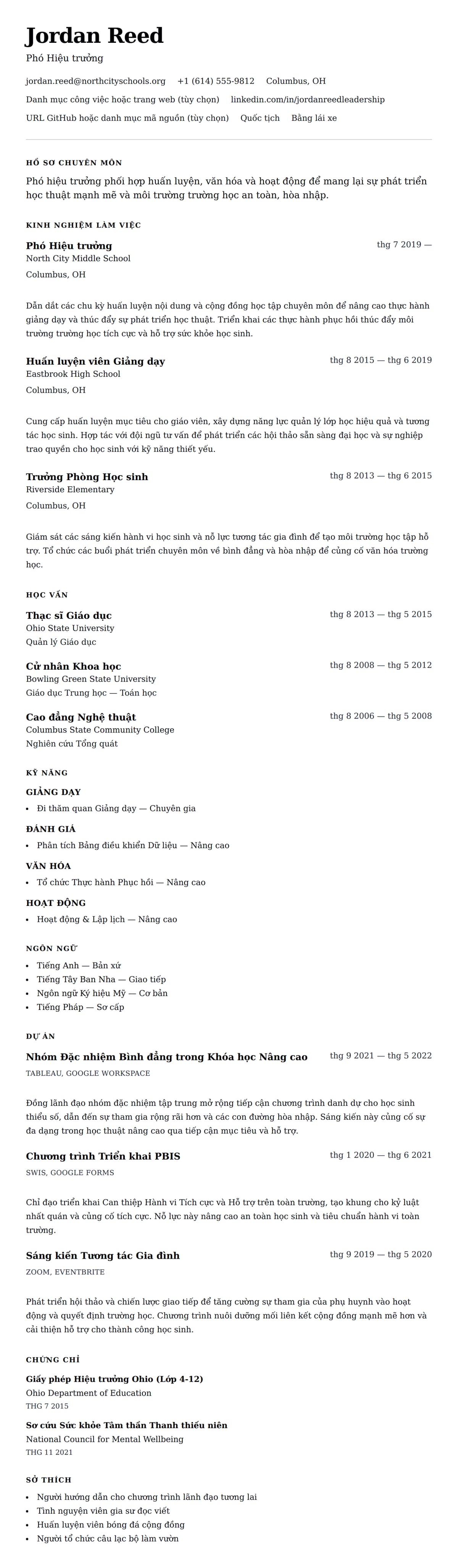 Xem trước CV cho Ví dụ Sơ yếu lý lịch Phó Hiệu trưởng