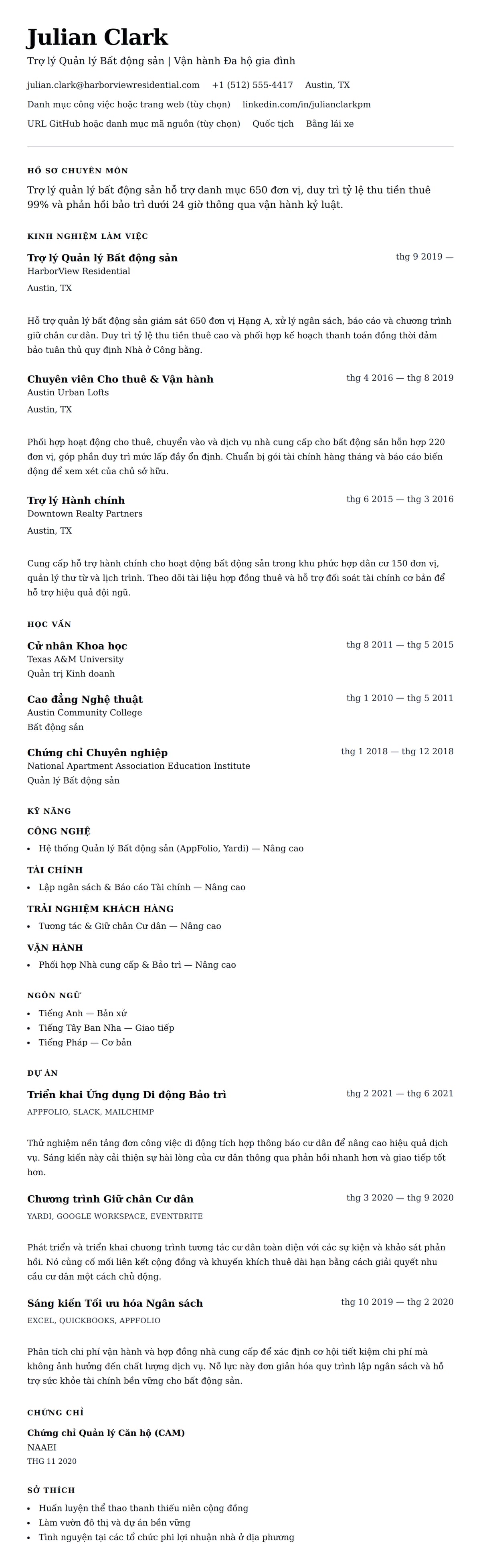 Xem trước CV cho Ví dụ Sơ yếu lý lịch Trợ lý Quản lý Bất động sản