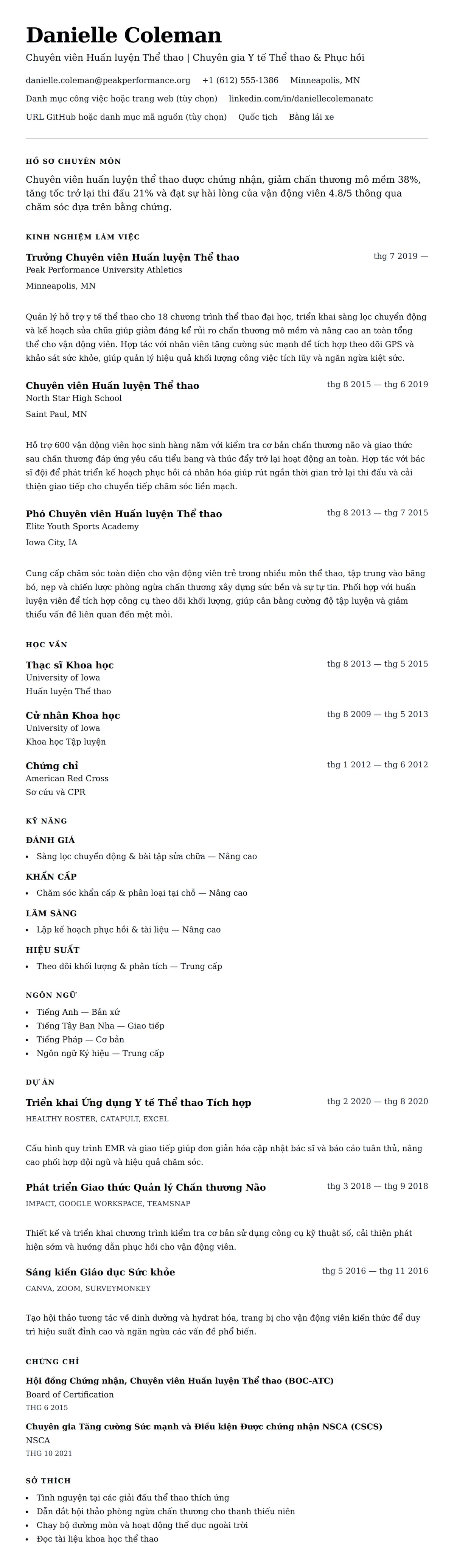 Xem trước CV cho Ví dụ Sơ yếu lý lịch Chuyên viên Huấn luyện Thể thao