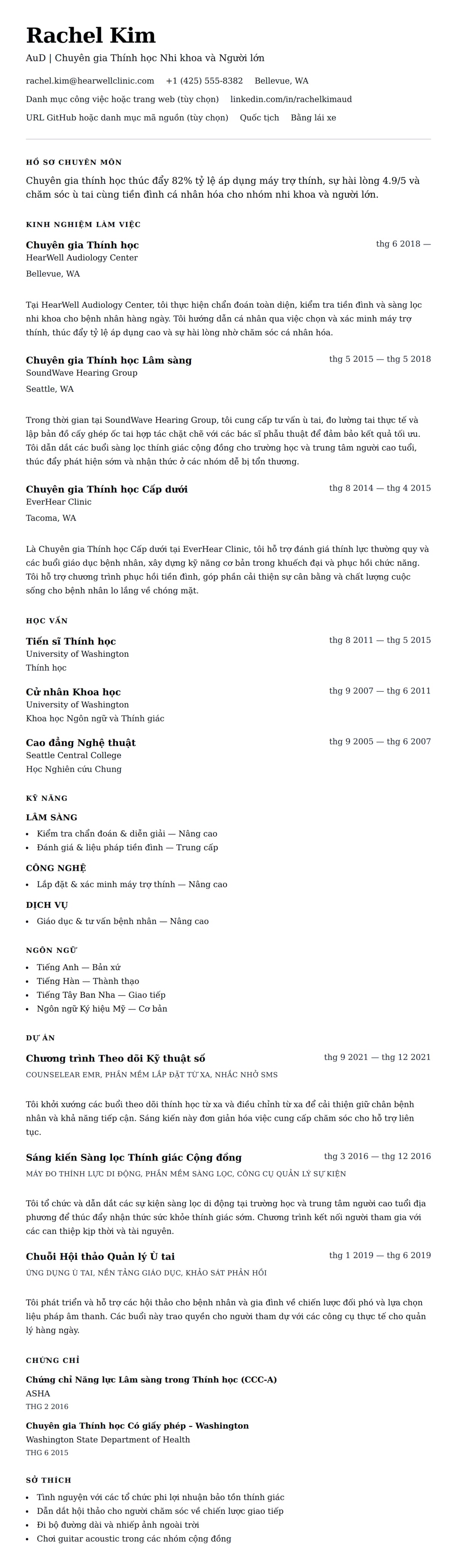 Xem trước CV cho Ví dụ Sơ yếu lý lịch Chuyên gia Thính học