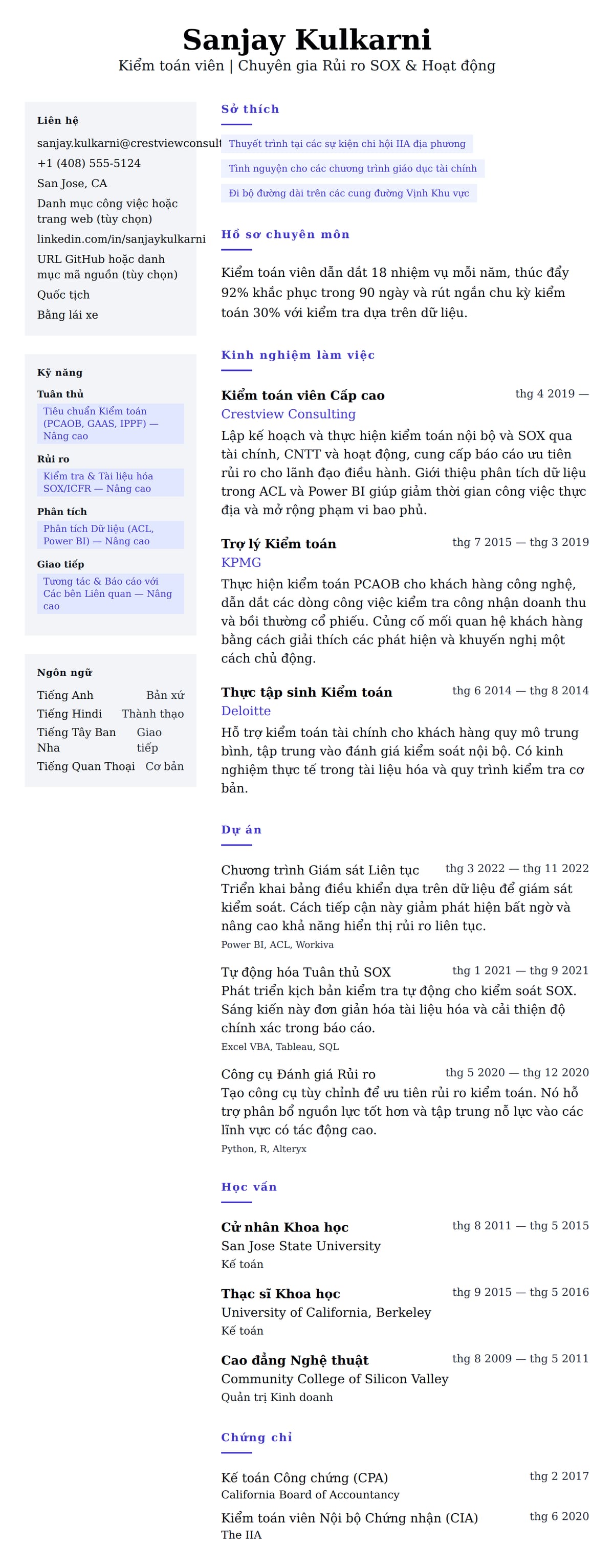 Xem trước CV cho Ví dụ Sơ yếu lý lịch Kiểm toán viên