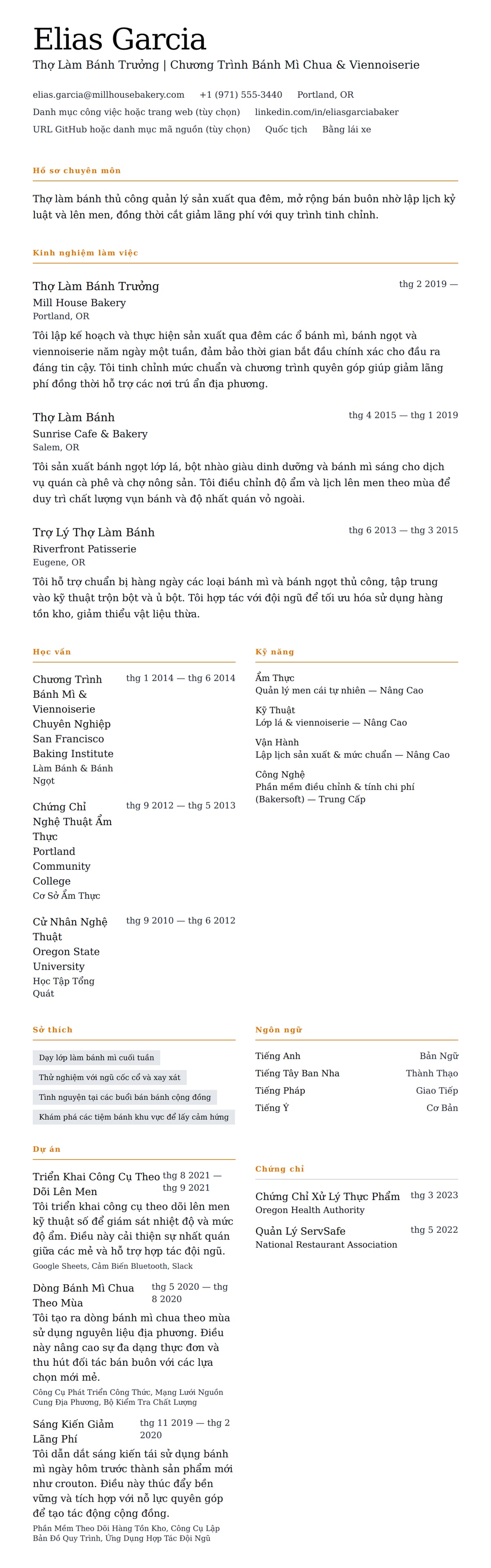 Xem trước CV cho Ví Dụ Sơ Yếu Lý Lịch Thợ Làm Bánh