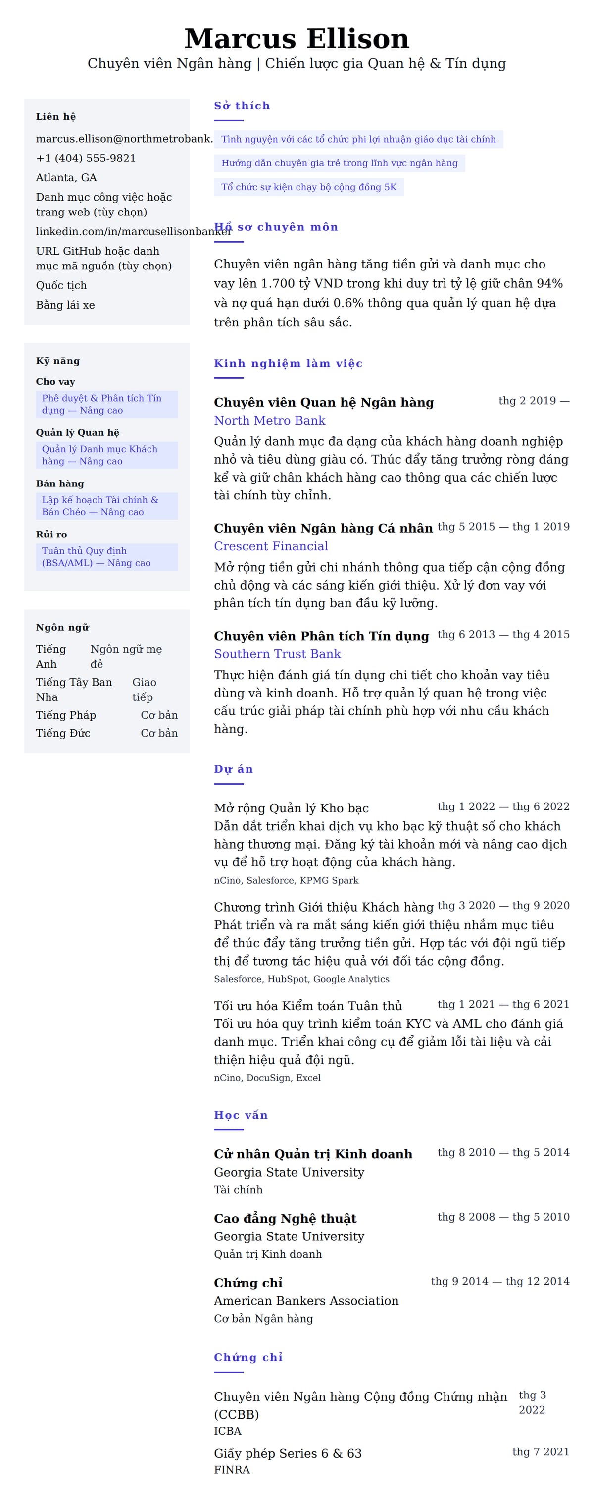 Xem trước CV cho Ví dụ Sơ yếu lý lịch Chuyên viên Ngân hàng