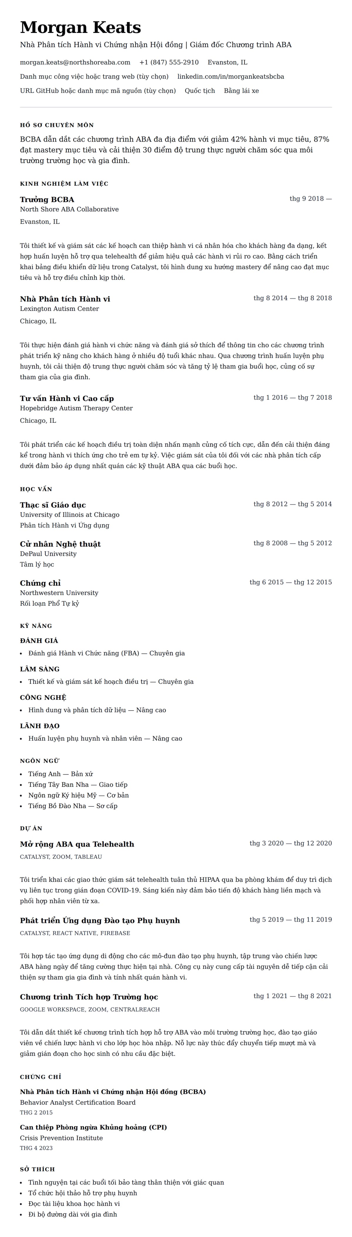 Xem trước CV cho Ví dụ Sơ yếu lý lịch Nhà Phân tích Hành vi Chứng nhận Hội đồng (BCBA)