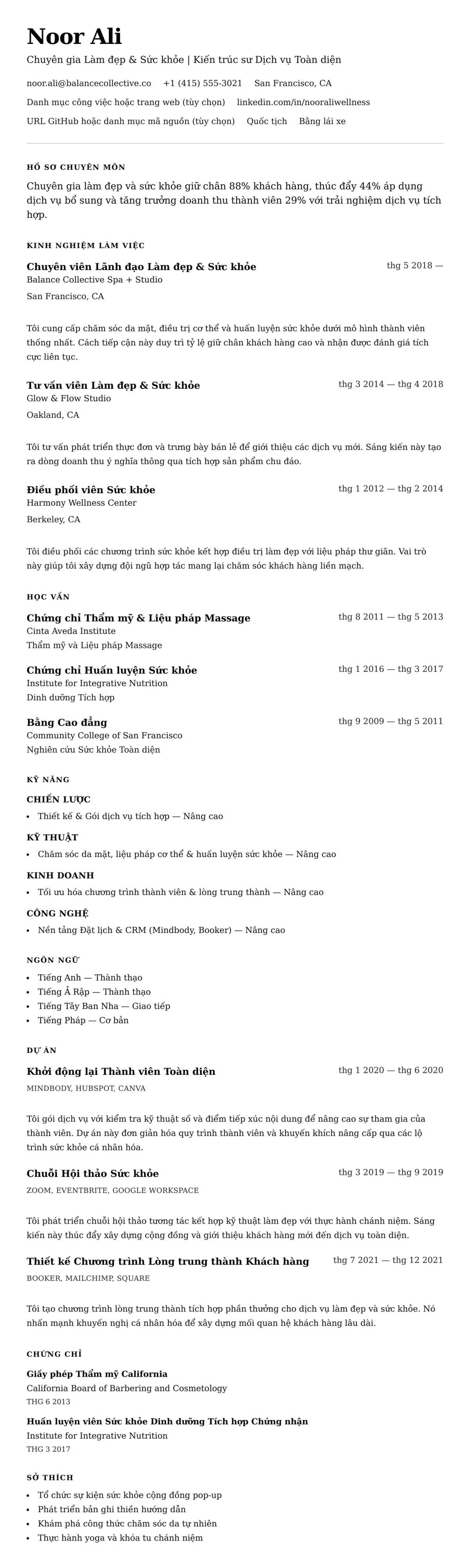 Xem trước CV cho Mẫu Sơ yếu lý lịch Chuyên gia Làm đẹp và Sức khỏe