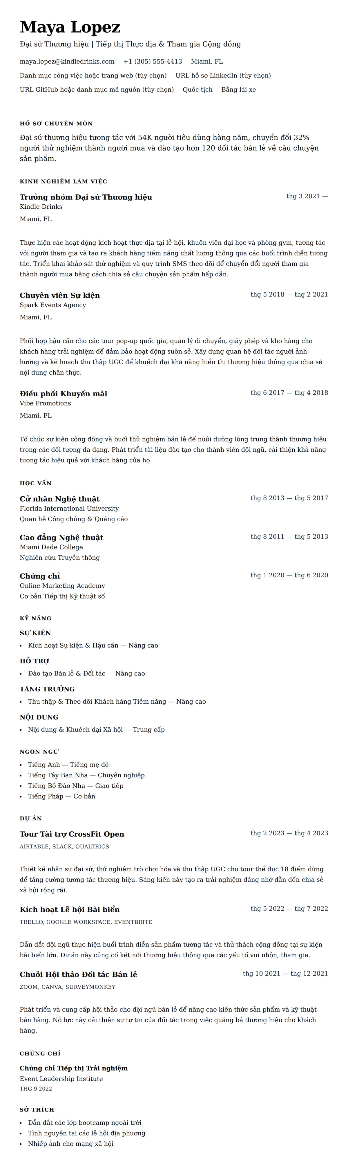 Xem trước CV cho Ví dụ Sơ yếu lý lịch Đại sứ Thương hiệu