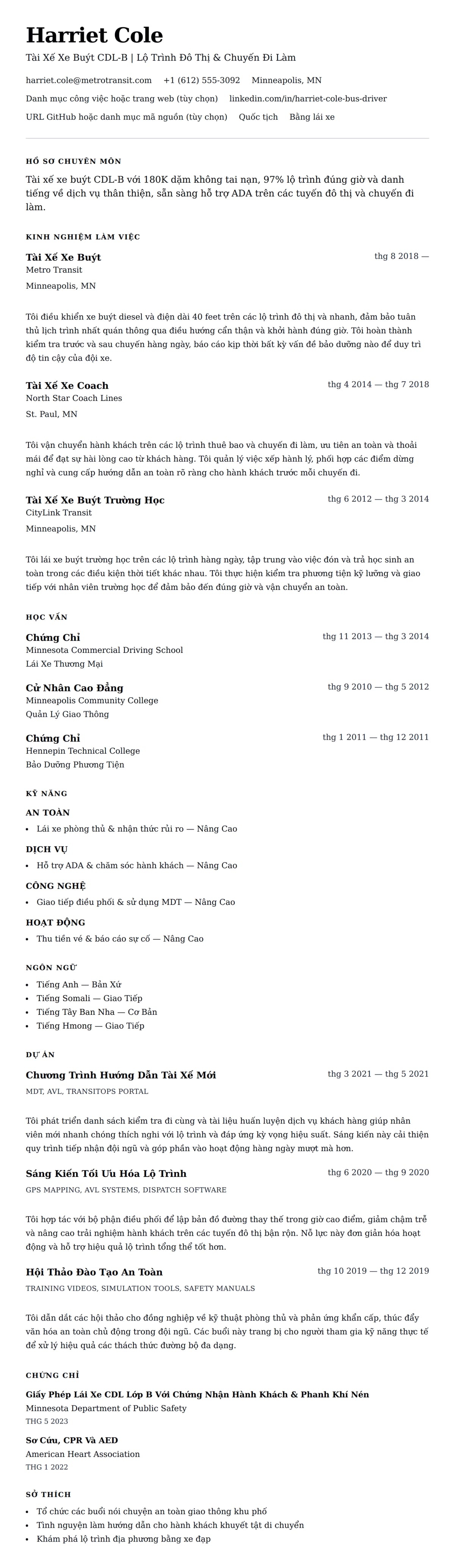 Xem trước CV cho Ví Dụ Sơ Yếu Lý Lịch Tài Xế Xe Buýt