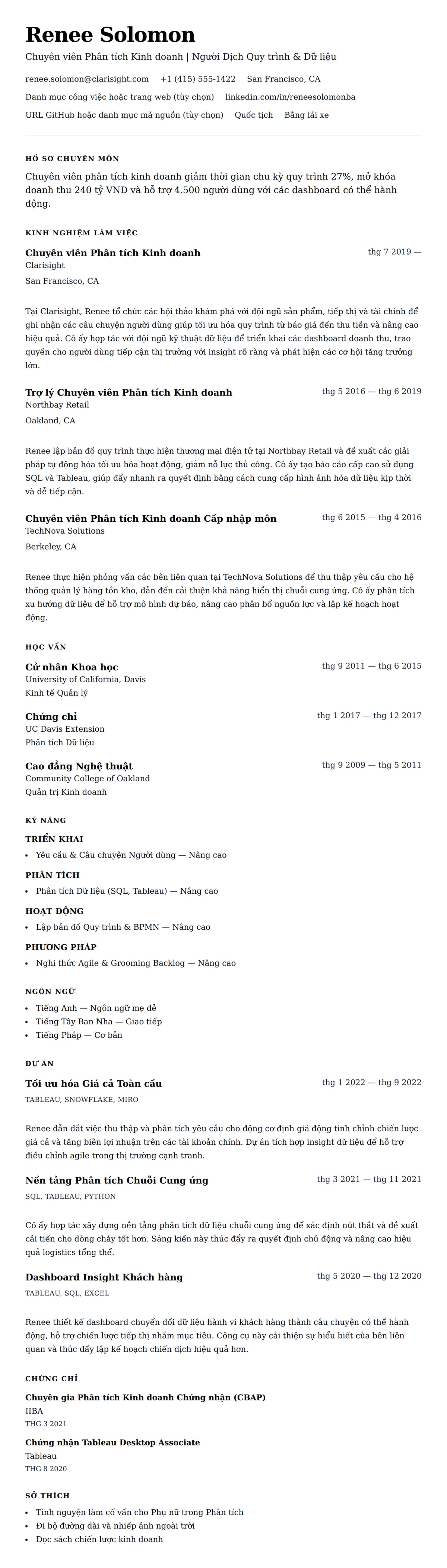 Xem trước CV cho Ví dụ Sơ yếu lý lịch Chuyên viên Phân tích Kinh doanh