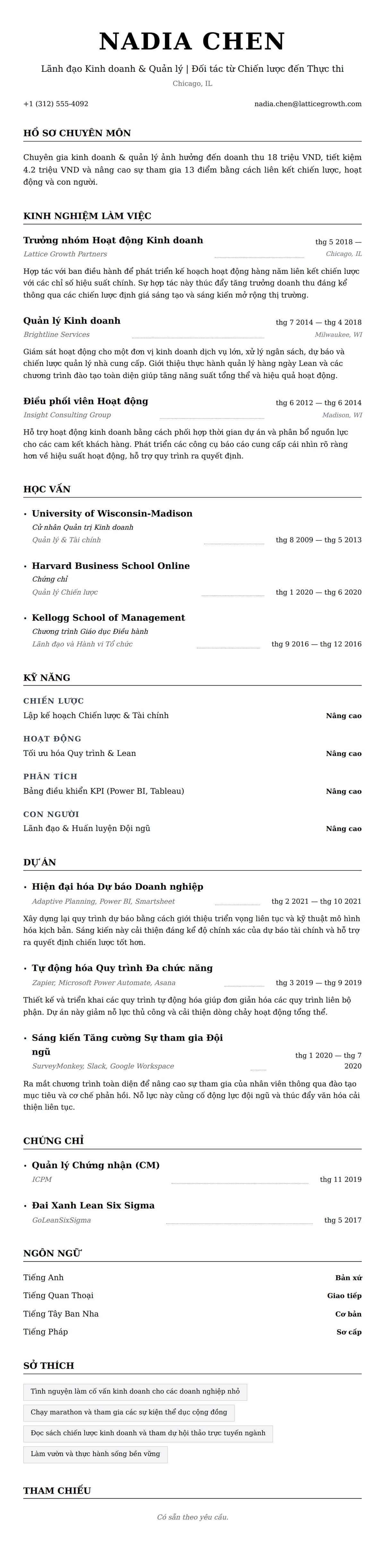 Xem trước CV cho Ví dụ Sơ yếu lý lịch Chuyên gia Kinh doanh & Quản lý