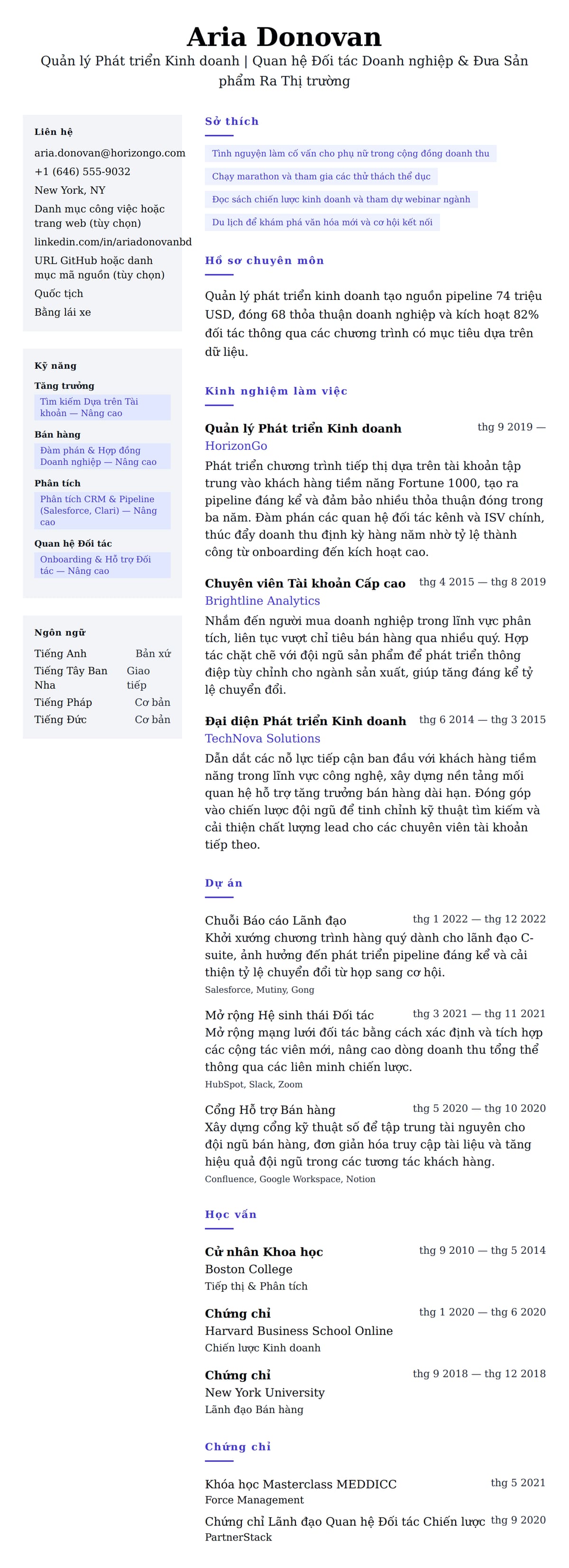 Xem trước CV cho Ví dụ Sơ yếu lý lịch Quản lý Phát triển Kinh doanh