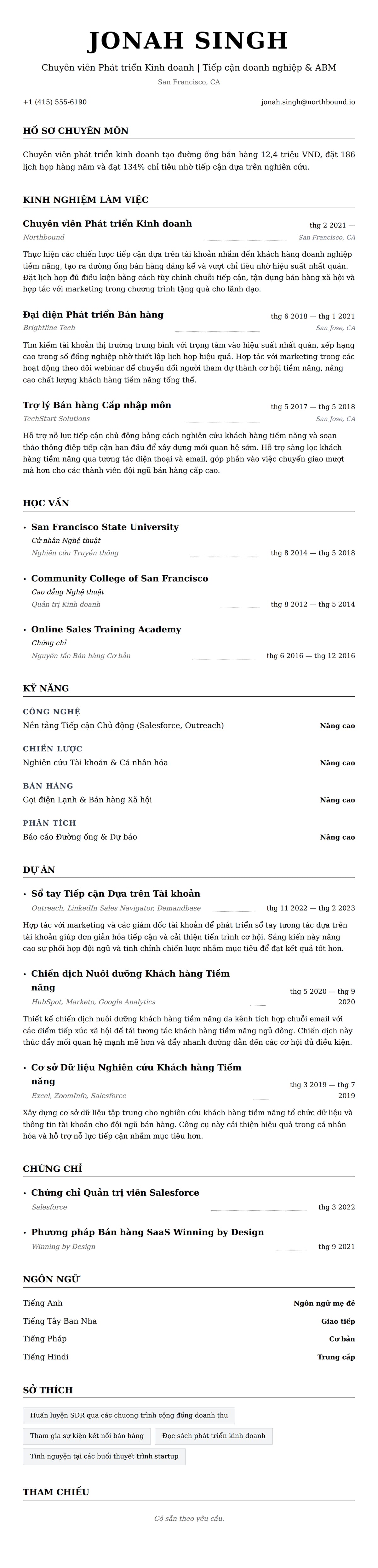 Xem trước CV cho Ví dụ Sơ yếu lý lịch Chuyên viên Phát triển Kinh doanh