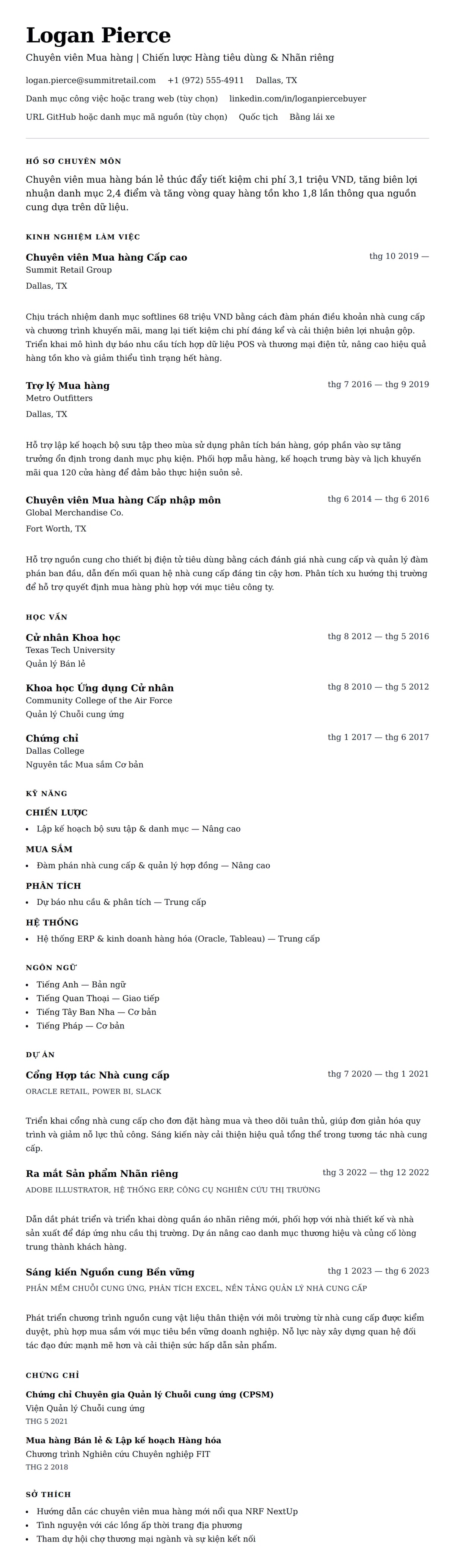 Xem trước CV cho Ví dụ Sơ yếu lý lịch Chuyên viên Mua hàng