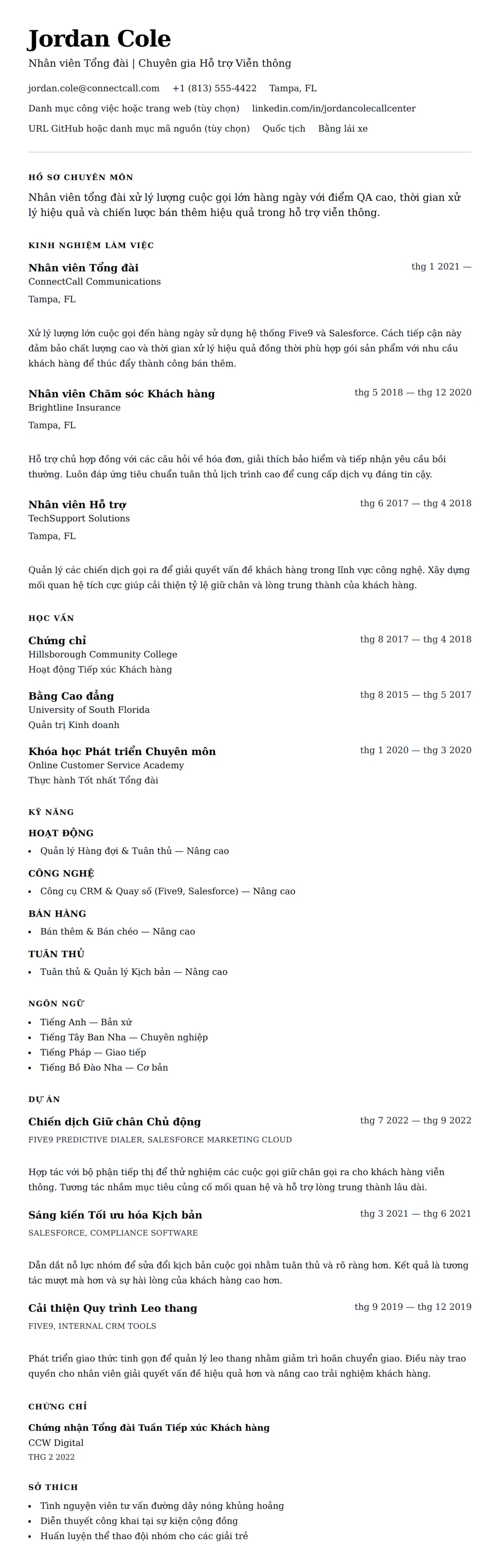 Mẫu Sơ yếu lý lịch Nhân viên Tổng đài