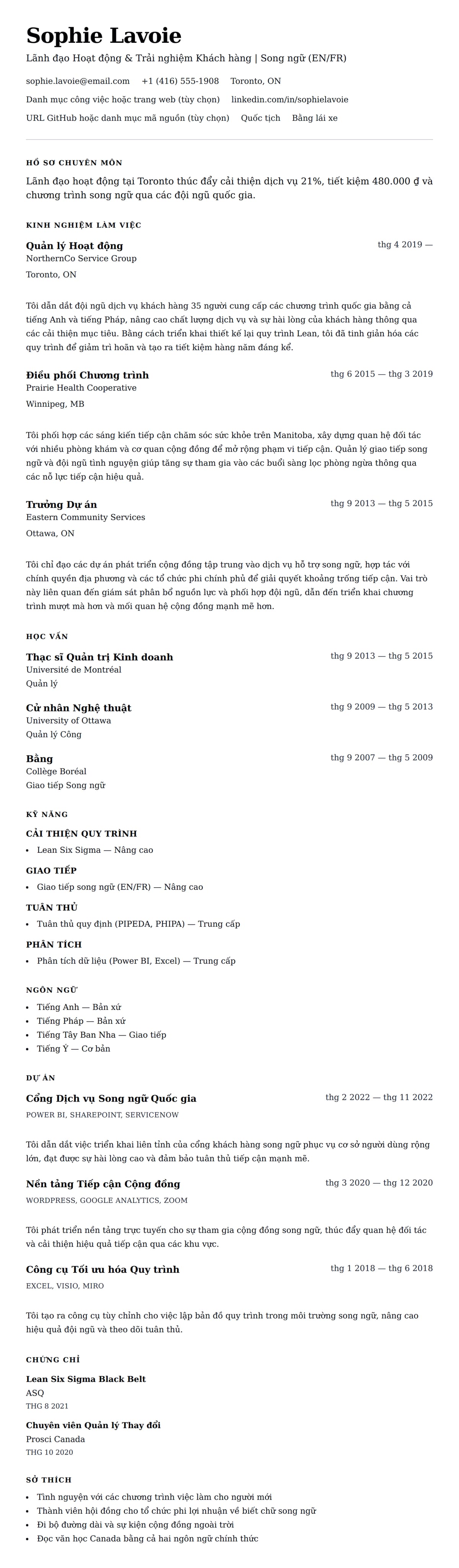 Xem trước CV cho Ví dụ Sơ yếu lý lịch Định dạng Canada