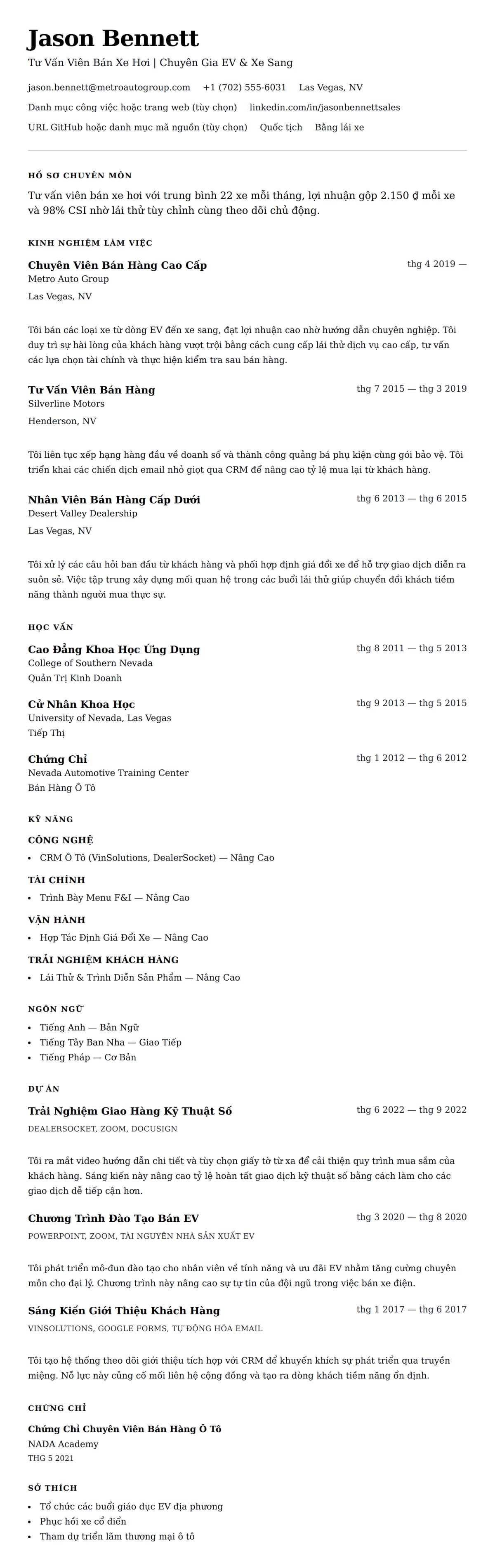 Xem trước CV cho Ví Dụ Sơ Yếu Lý Lịch Tư Vấn Viên Bán Xe Hơi