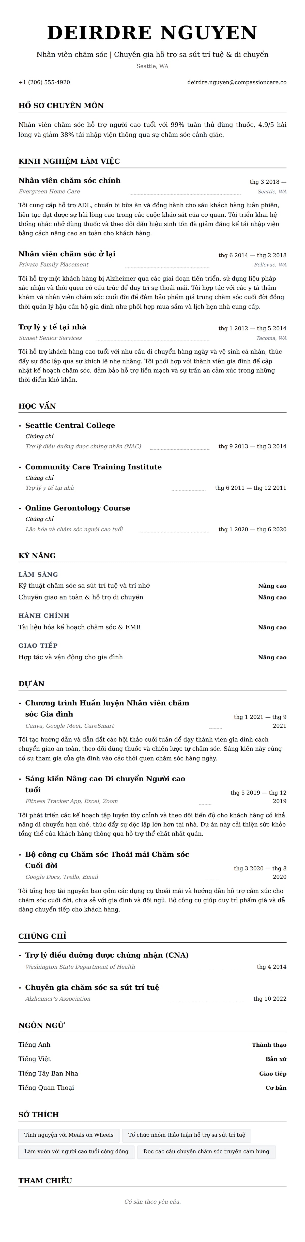 Xem trước CV cho Ví dụ Sơ yếu lý lịch Nhân viên chăm sóc