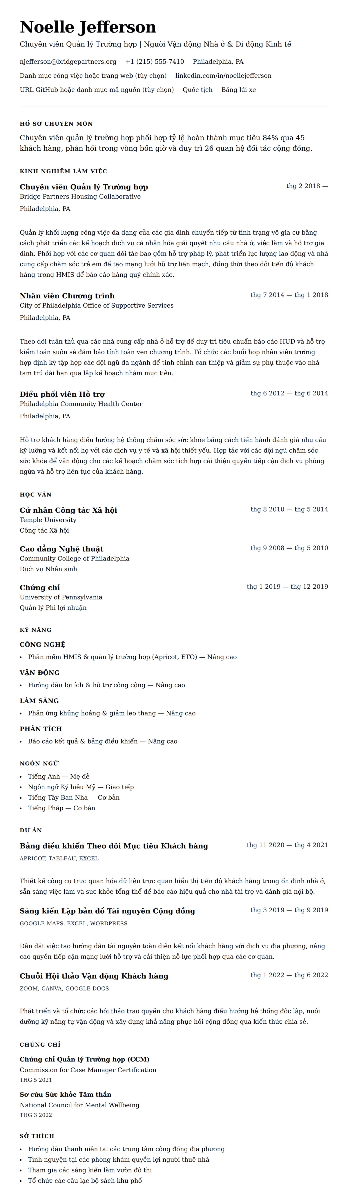 Xem trước CV cho Ví dụ Sơ yếu lý lịch Chuyên viên Quản lý Trường hợp