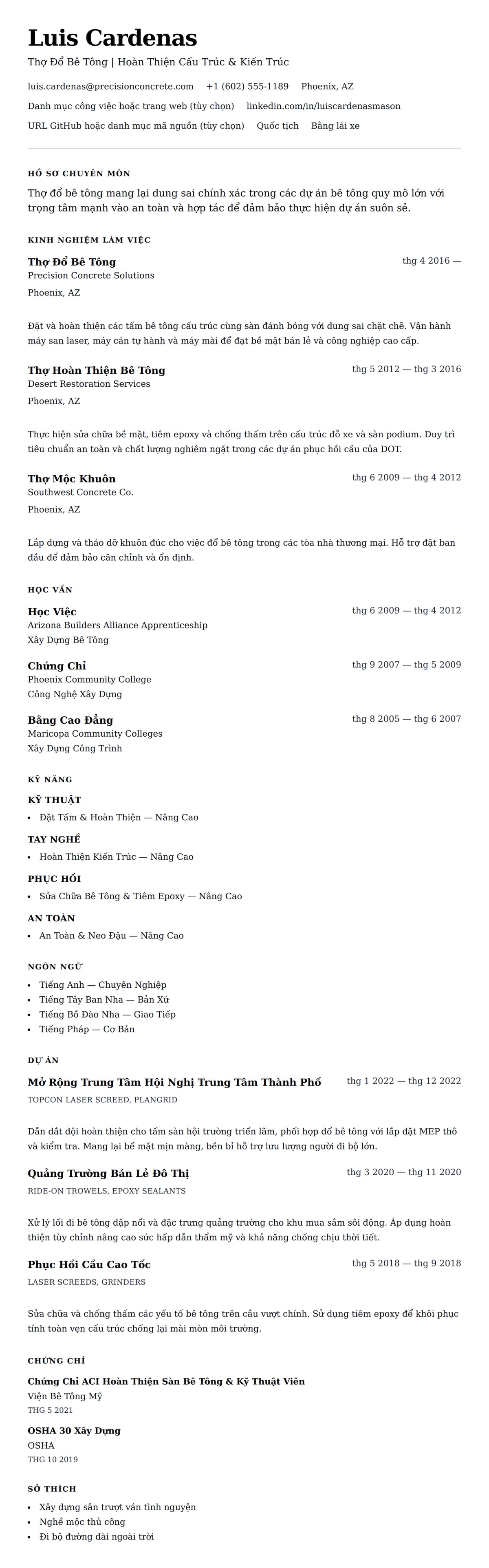 Xem trước CV cho Ví Dụ Sơ Yếu Lý Lịch Thợ Đổ Bê Tông