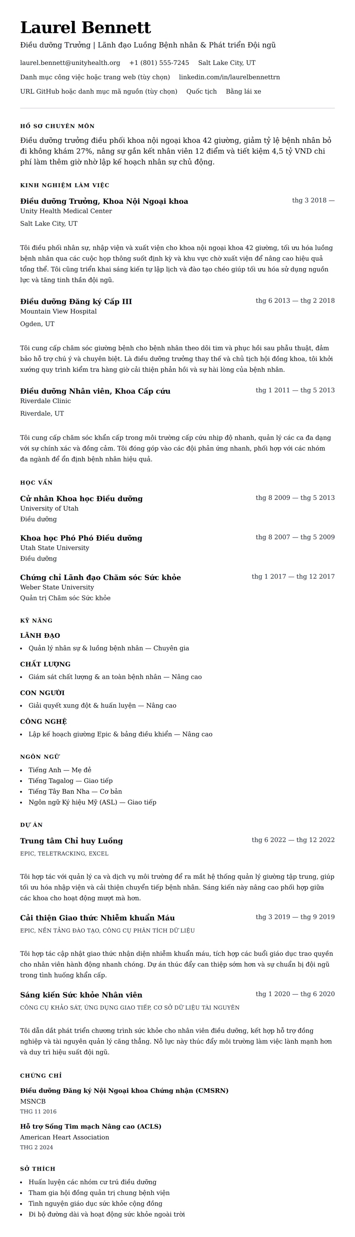 Xem trước CV cho Mẫu CV Điều dưỡng Trưởng