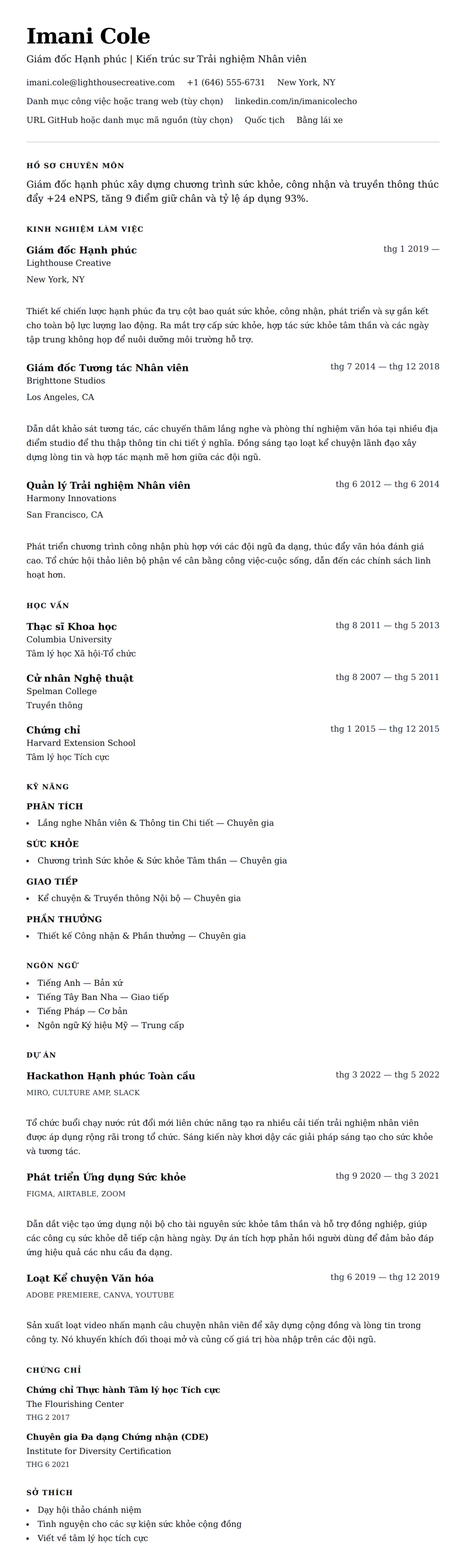 Xem trước CV cho Ví dụ Sơ yếu lý lịch Giám đốc Hạnh phúc (CHO)